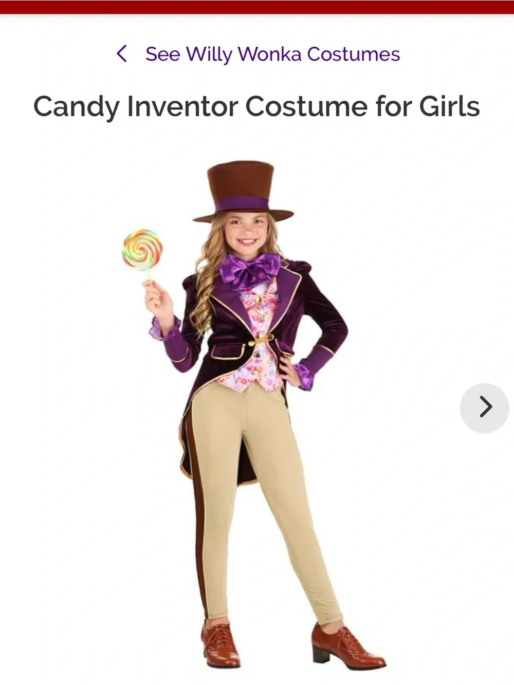 Willy Wonka Candy Inventor Girls Costume vest - Purple